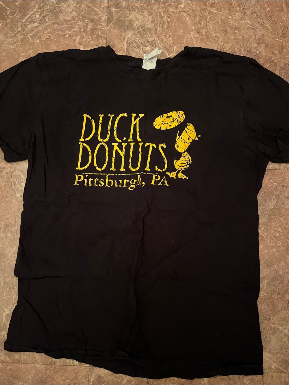 Gildan Black T‑Shirt with Yellow Duck Donuts Pittsburgh Graphic